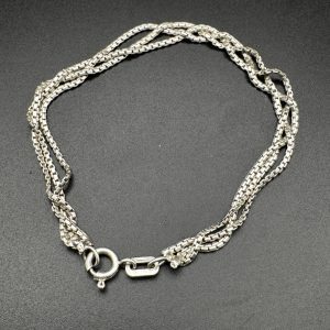 8” Three strand sterling silver box chain bracelet