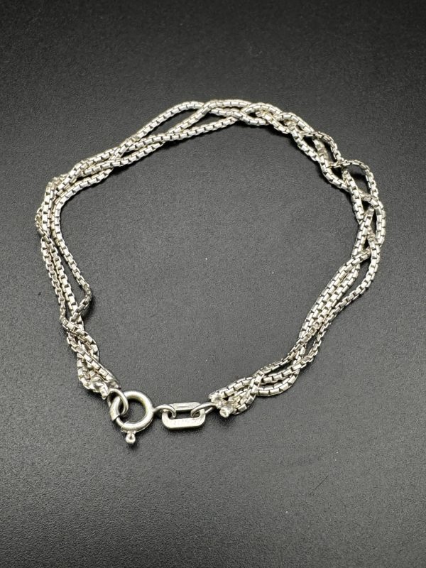 8” Three strand sterling silver box chain bracelet