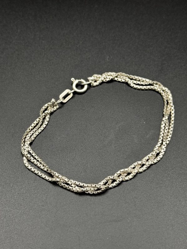 8” Three strand sterling silver box chain bracelet - Image 3