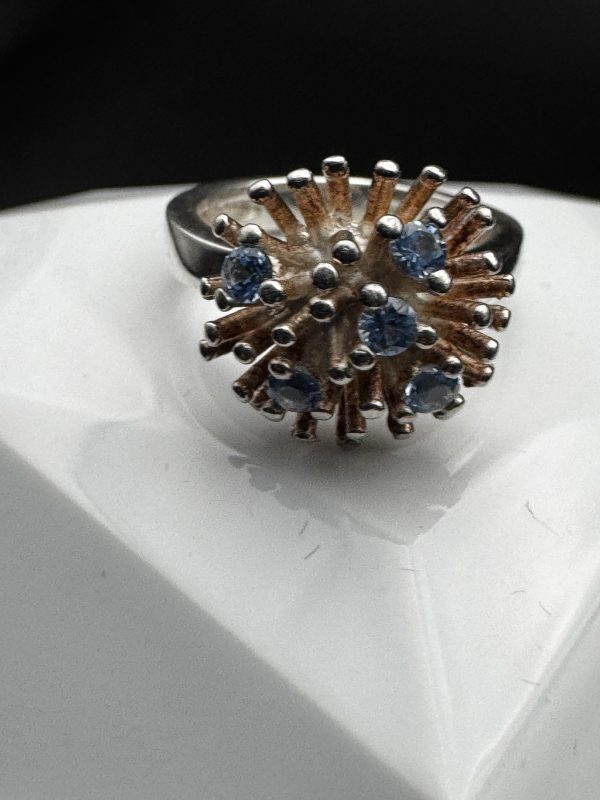 Vintage Sterling Silver Aquamarine Starburst Ring – Size K – 5.6g - Image 5