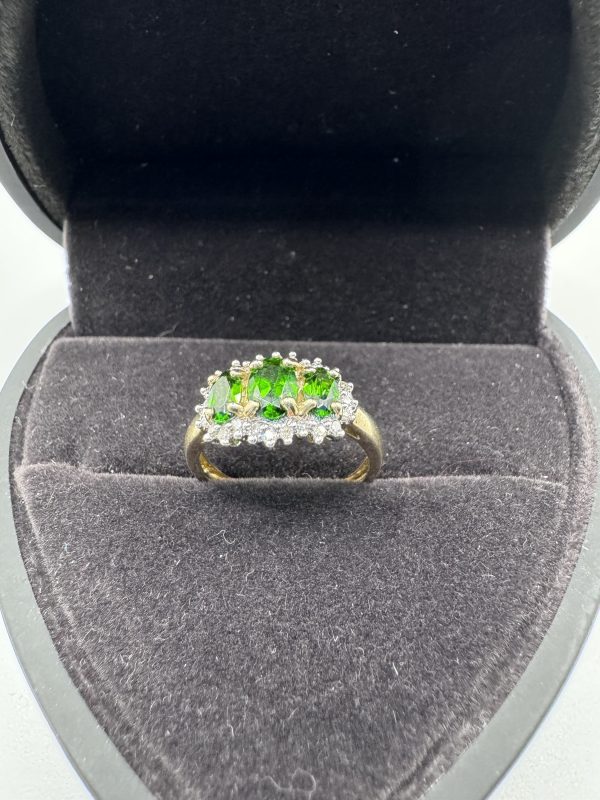 10ct Green Diopside & Diamond Cluster Ring - Size J / K - Image 3