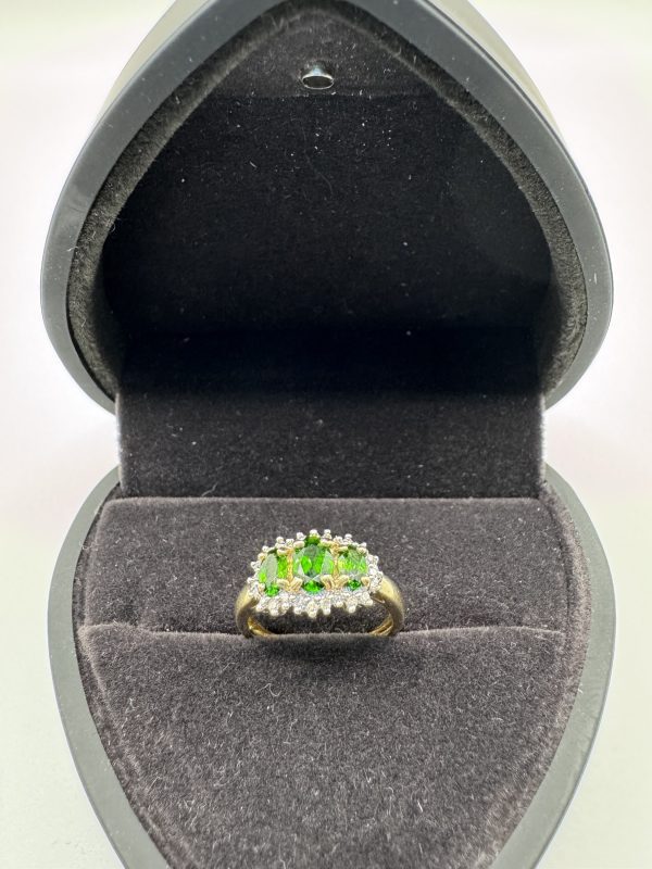 10ct Green Diopside & Diamond Cluster Ring - Size J / K - Image 5