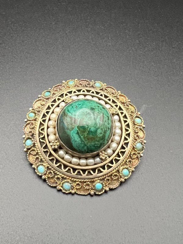 Vintage Israel Eilat turquoise pearl pin Brooch - Image 3