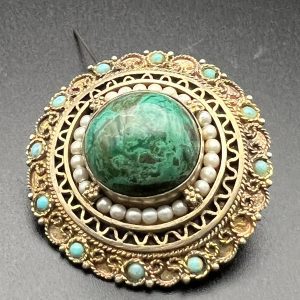 Vintage Israel Eilat turquoise pearl pin Brooch
