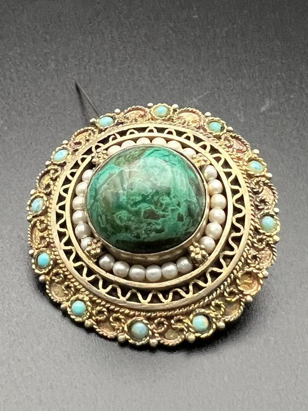 Vintage Israel Eilat turquoise pearl pin Brooch