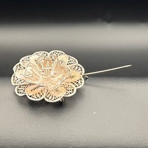 Sterling silver filigree floral brooch