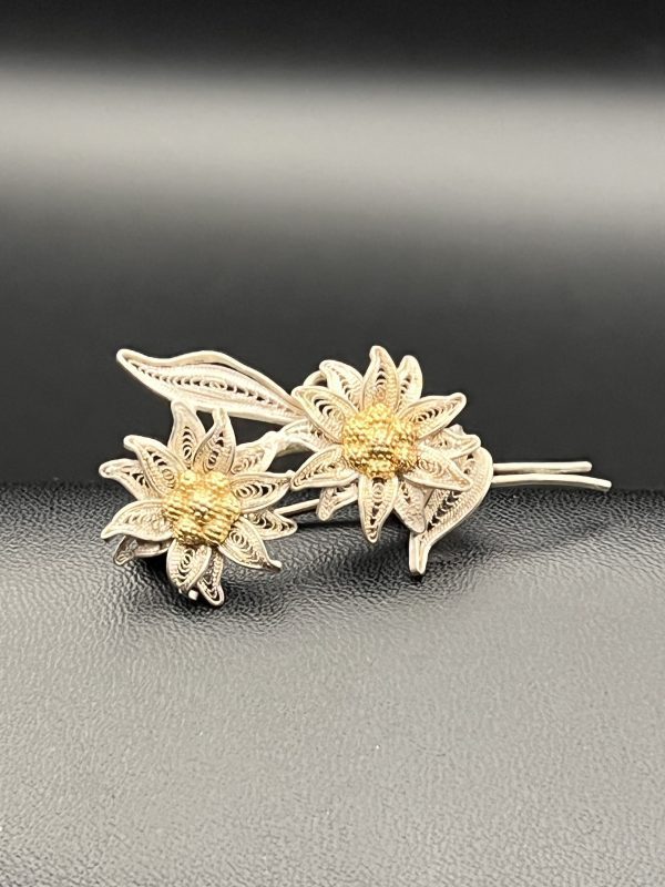 Sterling silver double flower delicate brooch - Image 4