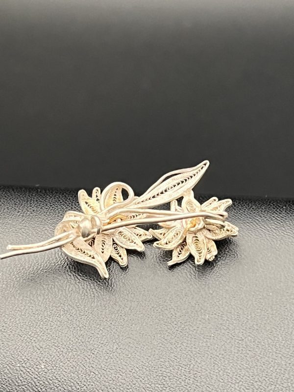 Sterling silver double flower delicate brooch - Image 2