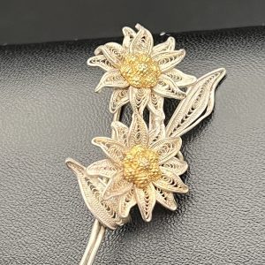 Sterling silver double flower delicate brooch