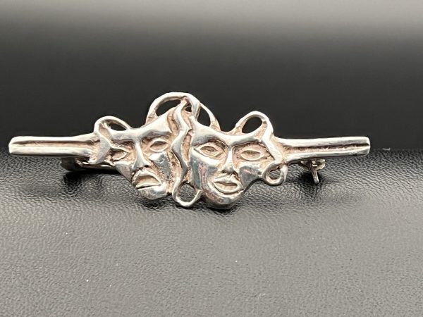 Vintage silver theatre mask brooch - Image 2