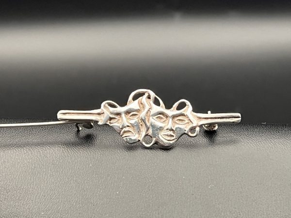 Vintage silver theatre mask brooch
