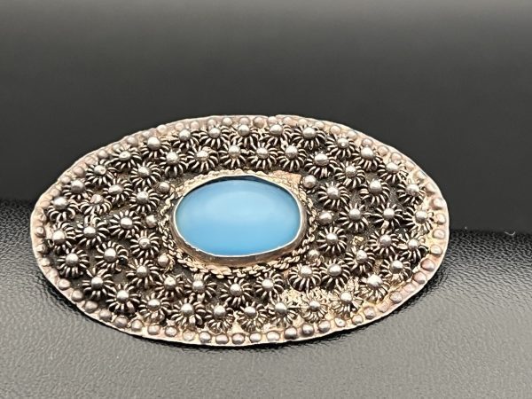 Textured marcasite turquoise brooch 900 sliver - Image 2