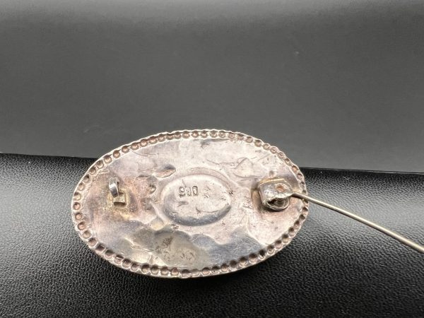 Textured marcasite turquoise brooch 900 sliver - Image 3