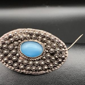 Textured marcasite turquoise brooch 900 sliver
