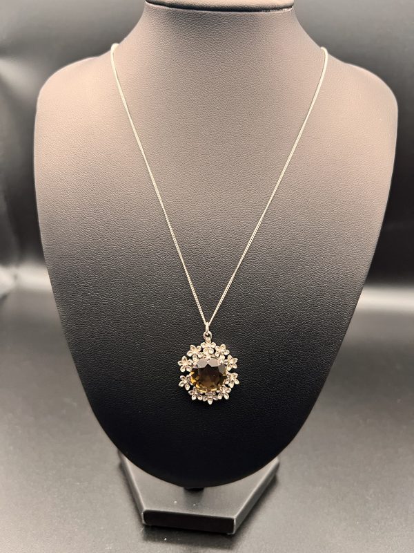20” Sterling Silver necklace with a silver and smokey quarts pendant