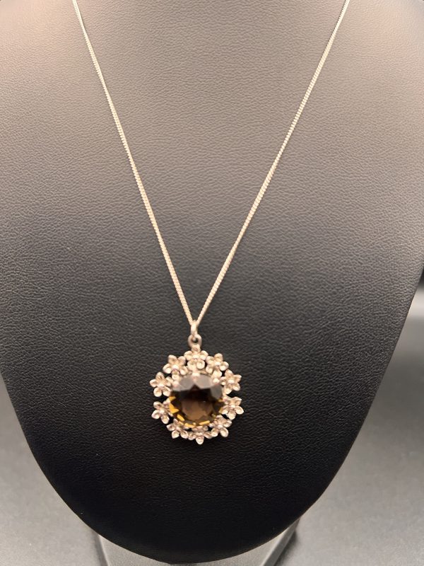 20” Sterling Silver necklace with a silver and smokey quarts pendant - Image 3