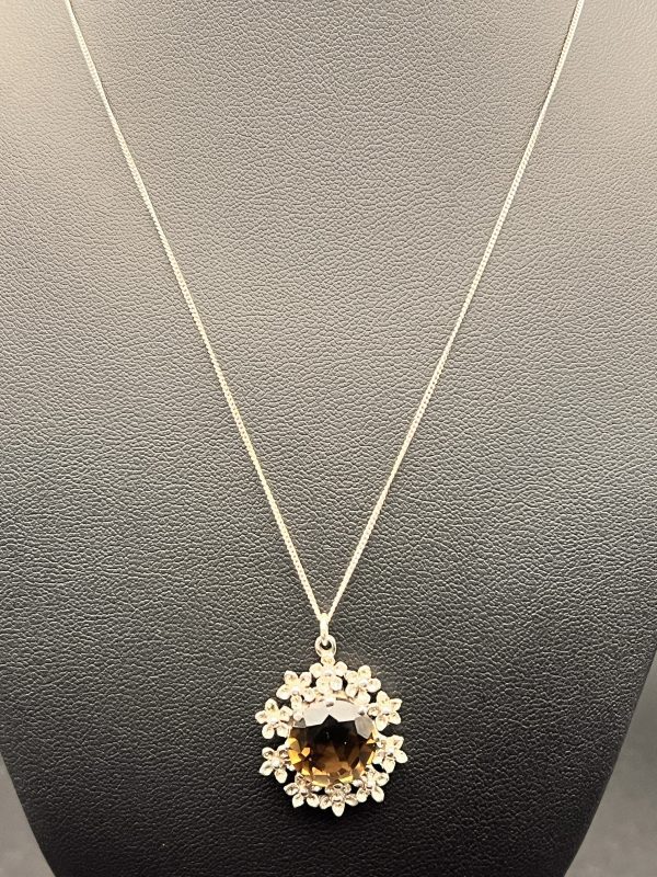 20” Sterling Silver necklace with a silver and smokey quarts pendant - Image 2