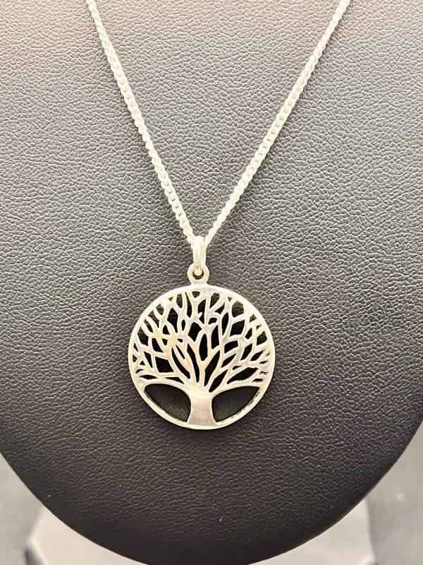 20” Sterling Silver necklace with a large silver tree of life pendant