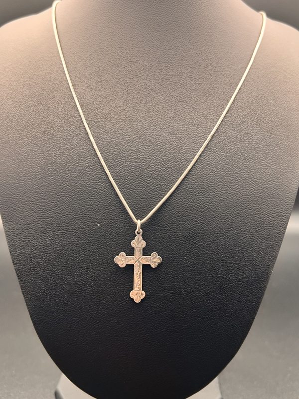 18” Sterling Silver snake chain with vintage silver cross