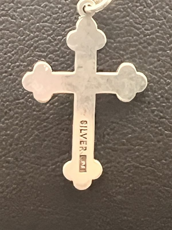 18” Sterling Silver snake chain with vintage silver cross - Image 4