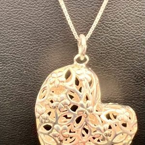 925 Sterling Silver Filigree Heart Pendant Necklace – 16 Inch – 9.37g