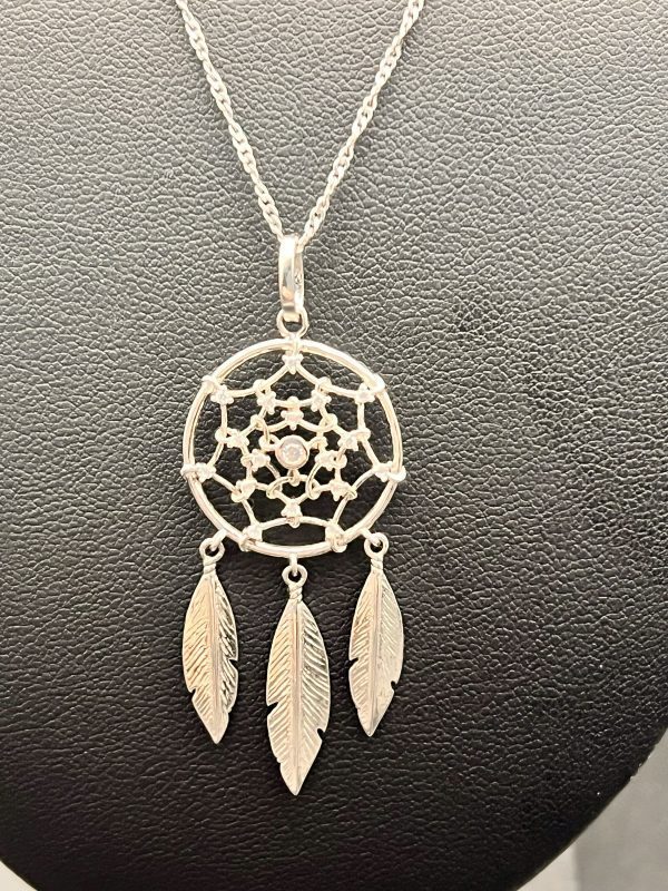 18” Fine Sterling chain with a silver dreamcatcher pendant - Image 3