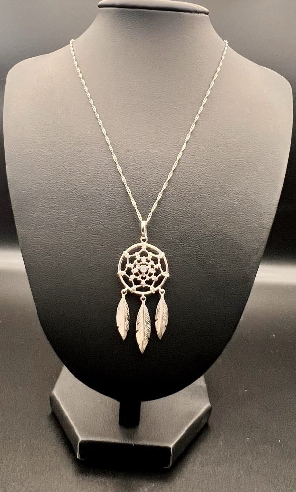 18” Fine Sterling chain with a silver dreamcatcher pendant - Image 2