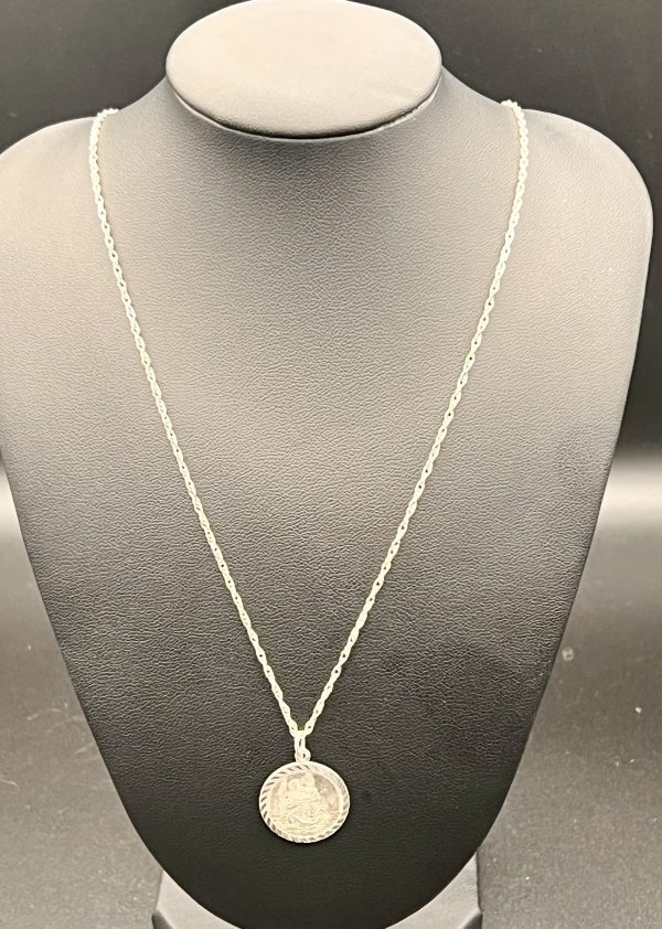 22” Sterling chain with silver Saint Christopher pen pendant