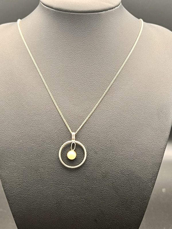18” Sterling necklace with elegant vintage silver and pearl pendant - Image 3