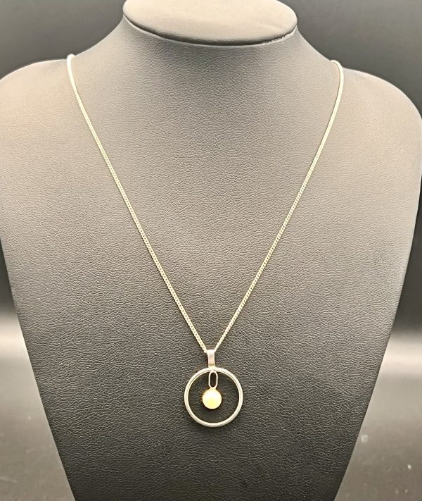 18” Sterling necklace with elegant vintage silver and pearl pendant