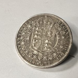 Antique Queen Victoria 1887 Silver Crown Coin Brooch – Mounted Victorian Jubilee Coin
