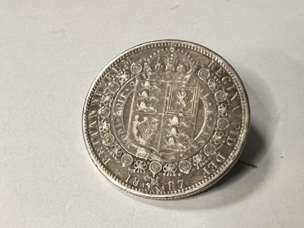 Antique Queen Victoria 1887 Silver Crown Coin Brooch – Mounted Victorian Jubilee Coin