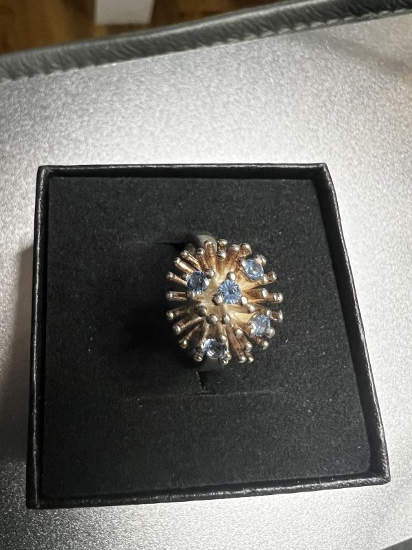 Vintage Sterling Silver Aquamarine Starburst Ring – Size K – 5.6g - Image 3