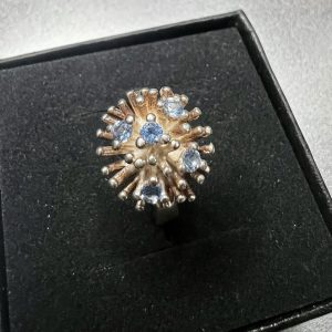 Vintage Sterling Silver Aquamarine Starburst Ring – Size K – 5.6g