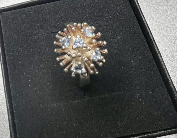 Vintage Sterling Silver Aquamarine Starburst Ring – Size K – 5.6g - Image 2