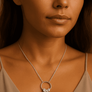 925 Sterling Silver Bow Pendant with Black Pearl & CZ – Maker DJoy – 16.5" Chain – 5.22g