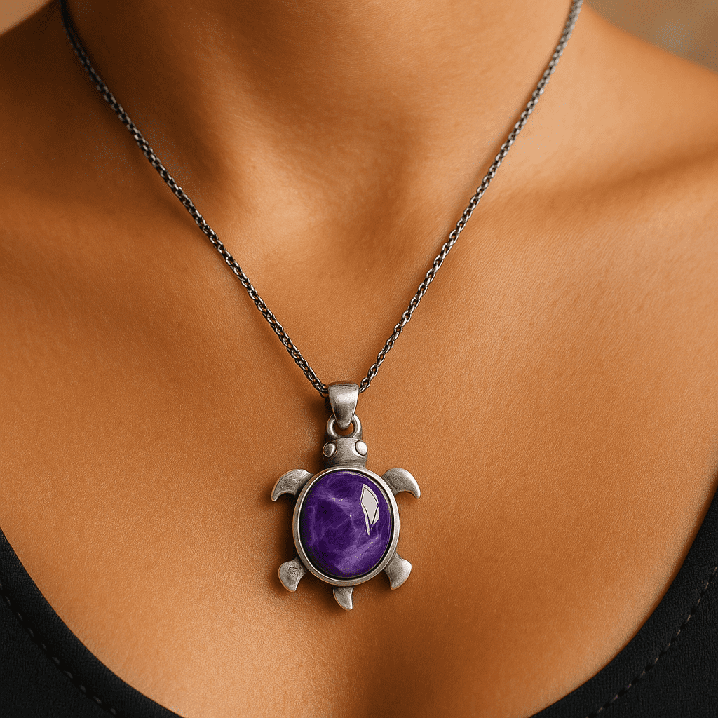 925 Oxidised Silver 18" Chain with Statement Amethyst Turtle Pendant – 12.45gStone