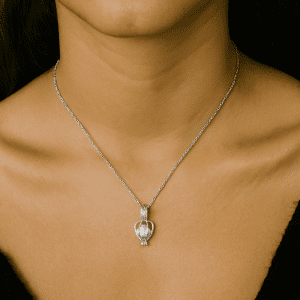 Sterling Silver Pearl Cage Pendant Necklace – 925 Silver, 16″ Chain, 4.52g