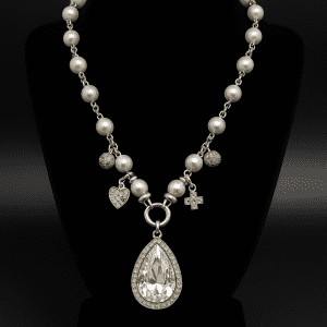 Ti Sento Milano 925 Silver Faux Pearl & Crystal Glass Pendant Necklace – 34” – 78.8g – Insured UK Delivery