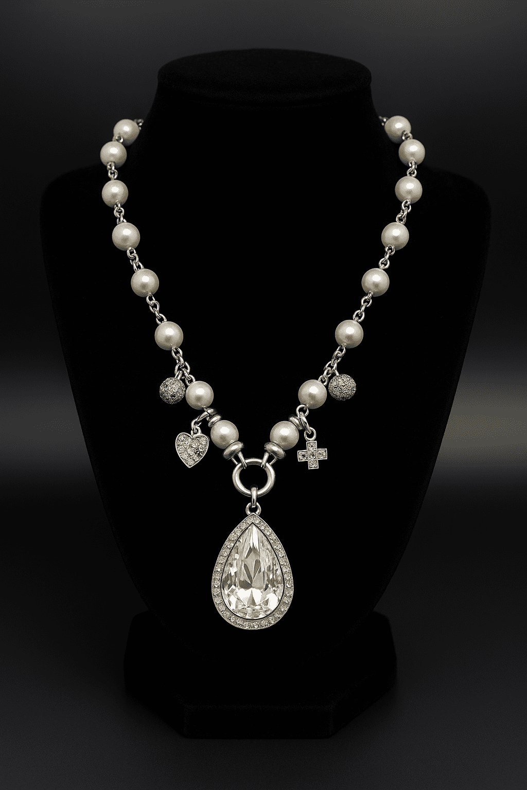 Ti Sento Milano 925 Silver Faux Pearl & Crystal Glass Pendant Necklace – 34” – 78.8g – Insured UK Delivery