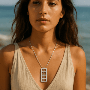 925 Sterling Silver Foldable Pendant Necklace – 21.5g, 16” Snake Chain – Architectural Minimalist Design