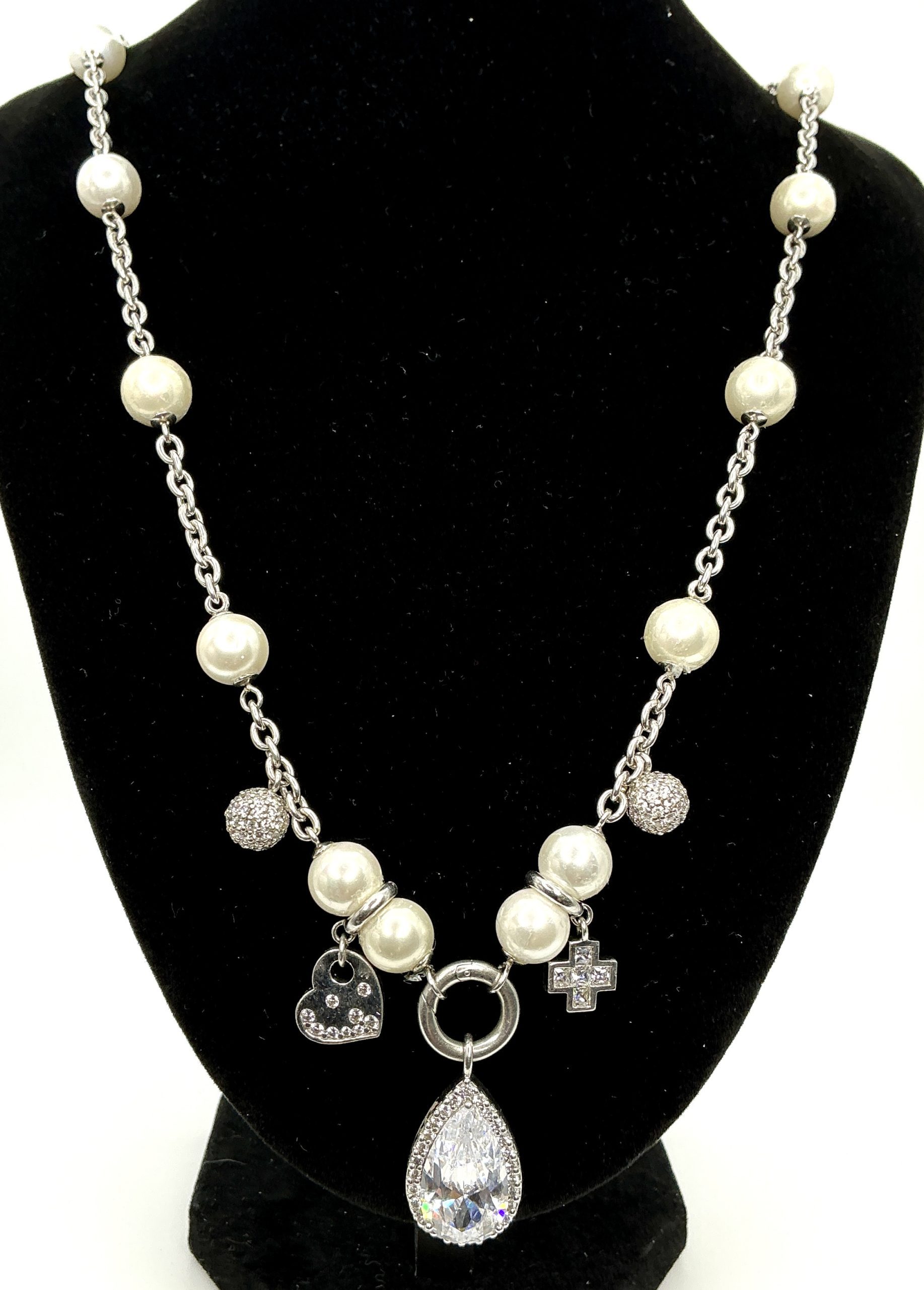 Ti Sento Milano 925 Silver Faux Pearl & Crystal Glass Pendant Necklace – 34” – 78.8g – Insured UK Delivery - Image 2