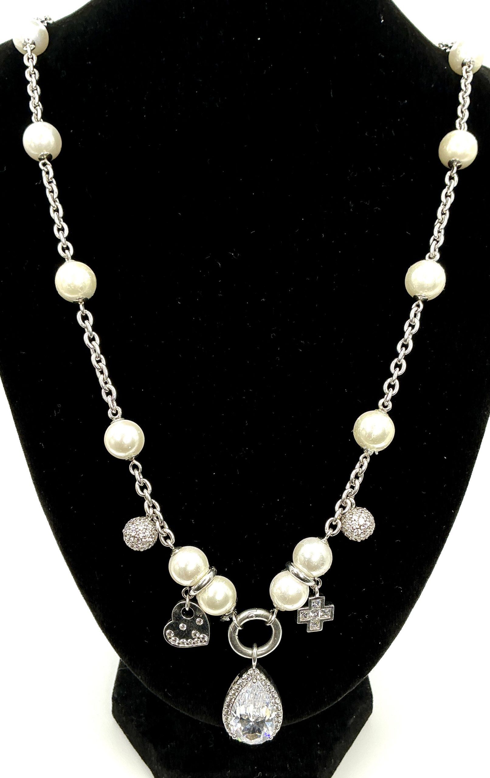 Ti Sento Milano 925 Silver Faux Pearl & Crystal Glass Pendant Necklace – 34” – 78.8g – Insured UK Delivery - Image 3