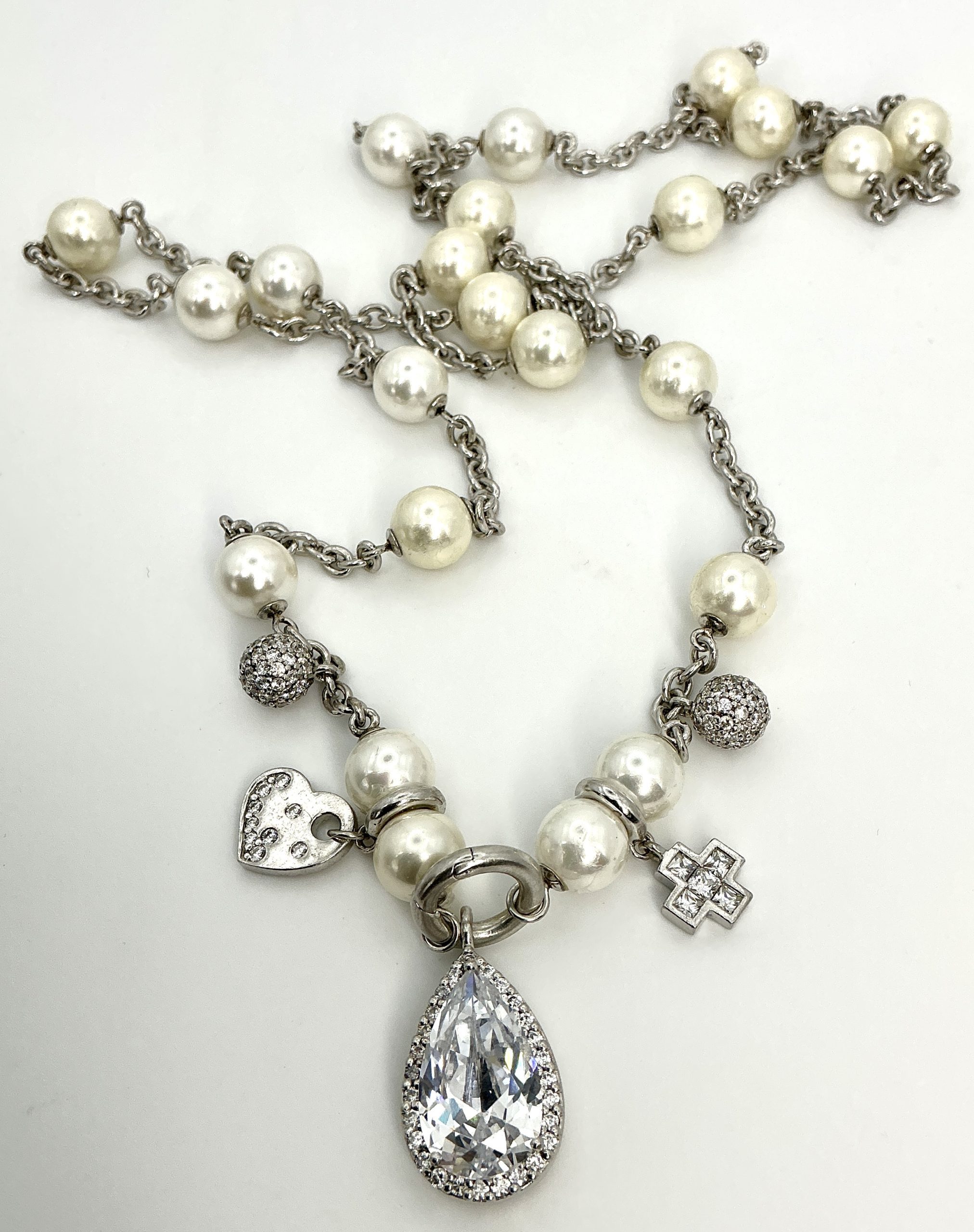 Ti Sento Milano 925 Silver Faux Pearl & Crystal Glass Pendant Necklace – 34” – 78.8g – Insured UK Delivery - Image 6