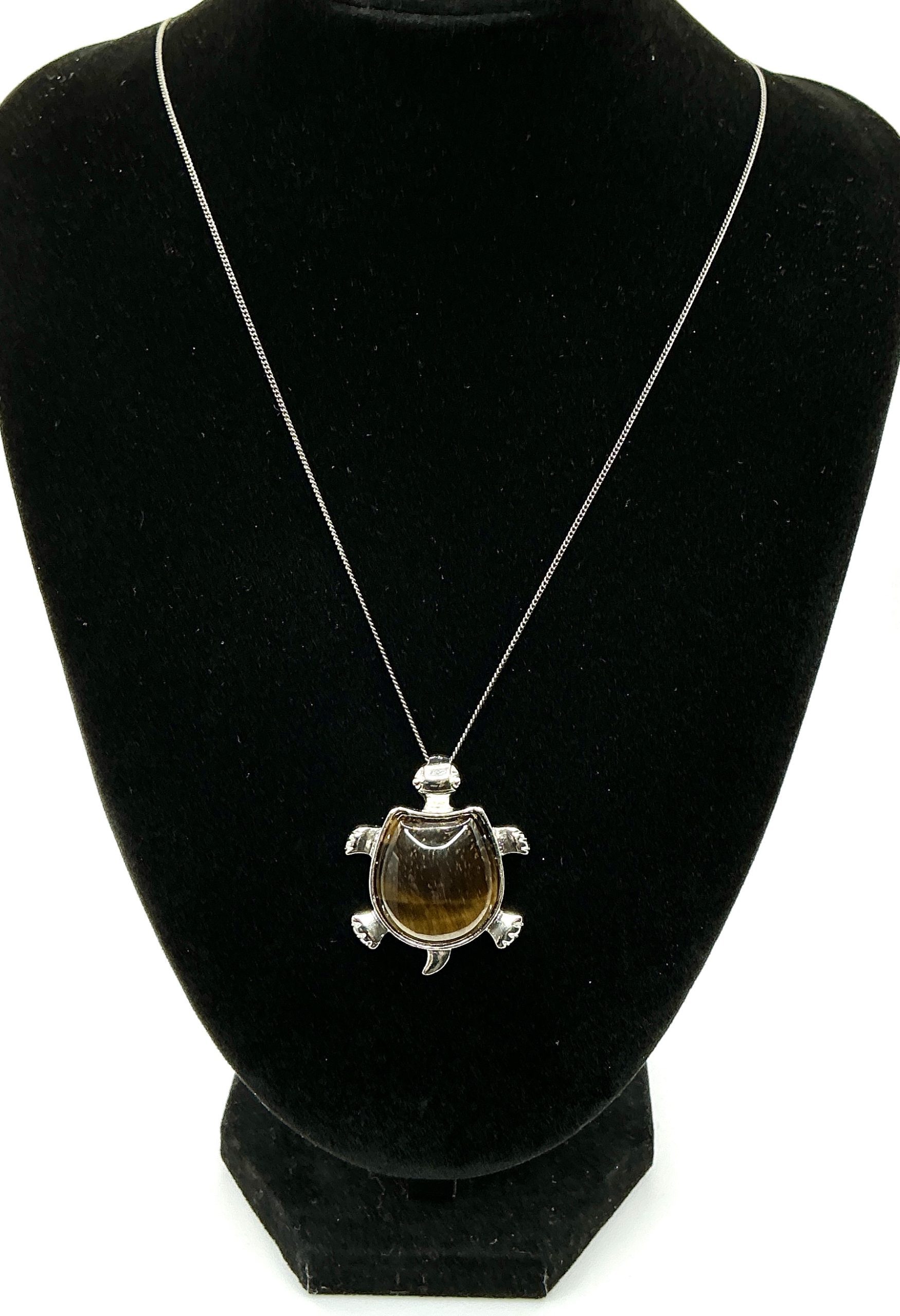 22" Oxidised 925 Silver Chain with Tiger’s Eye Turtle Pendant – 13g - Image 10