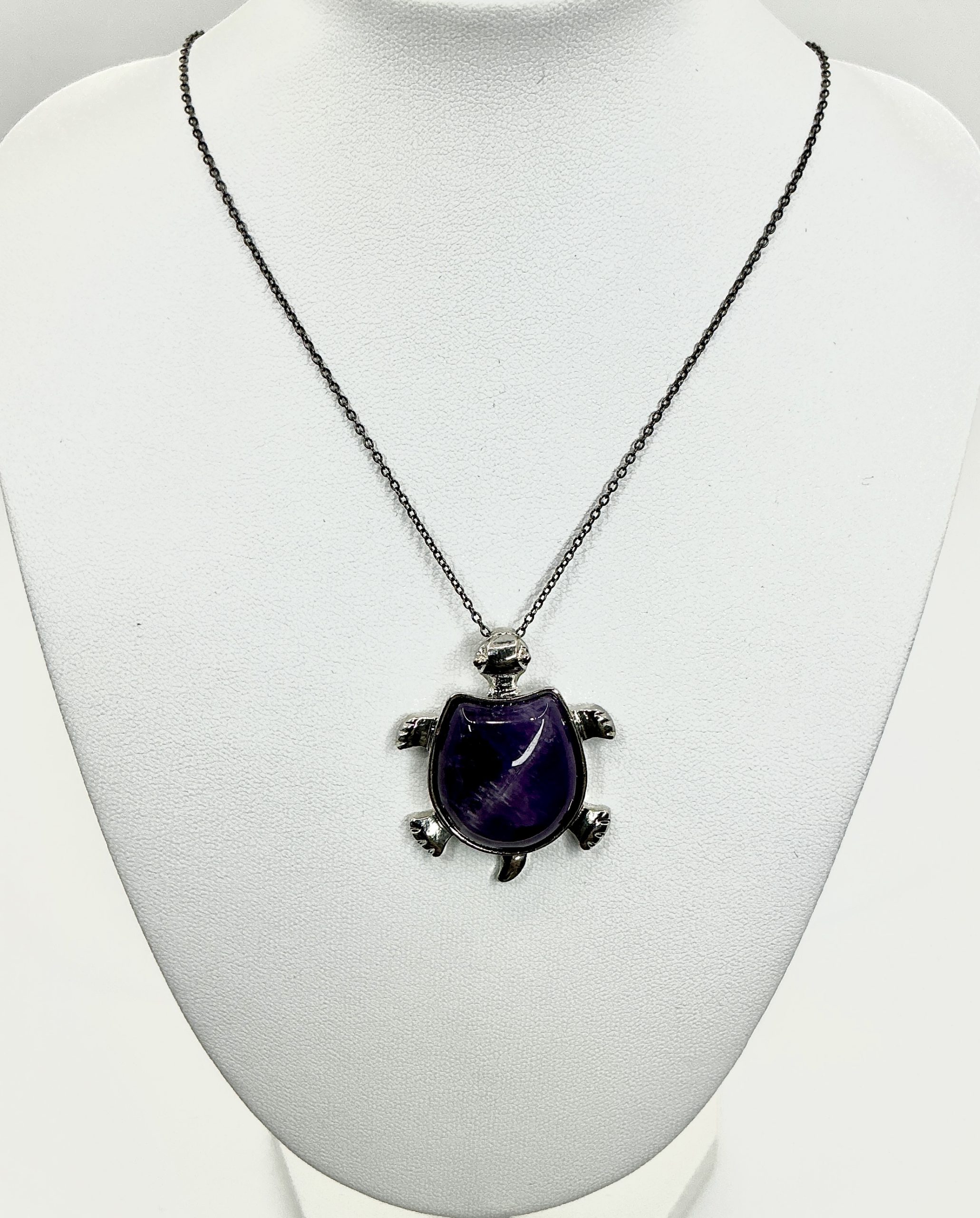 925 Oxidised Silver 18" Chain with Statement Amethyst Turtle Pendant – 12.45gStone - Image 4