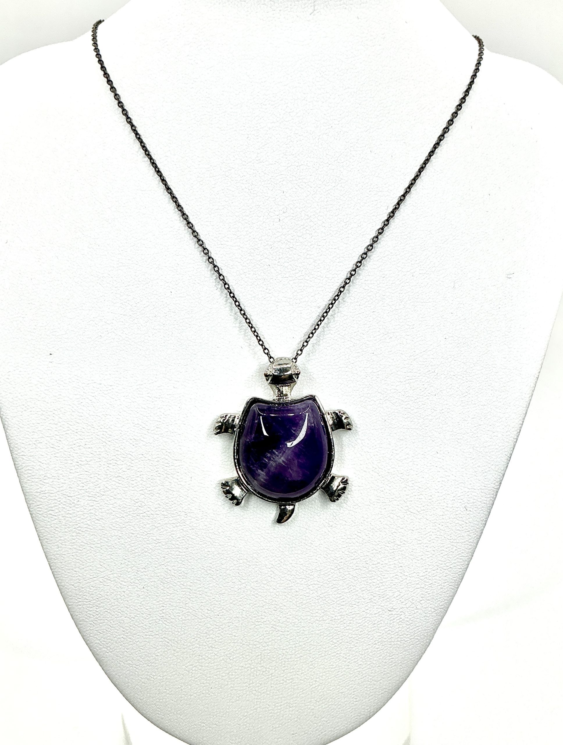 925 Oxidised Silver 18" Chain with Statement Amethyst Turtle Pendant – 12.45gStone - Image 3