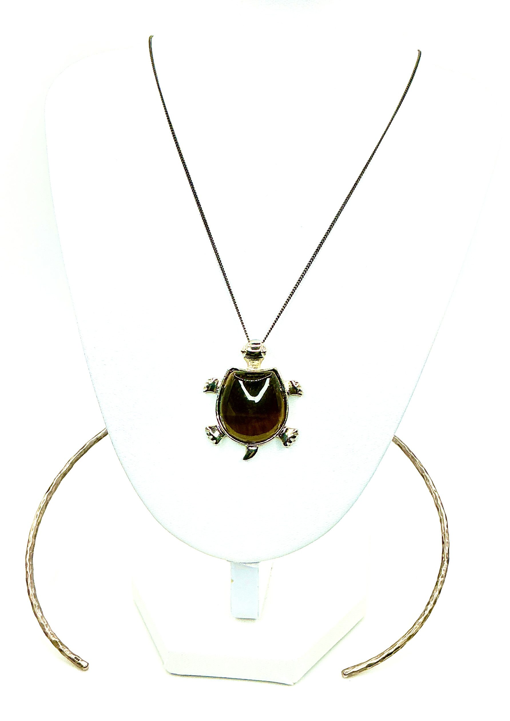 22" Oxidised 925 Silver Chain with Tiger’s Eye Turtle Pendant – 13g - Image 5