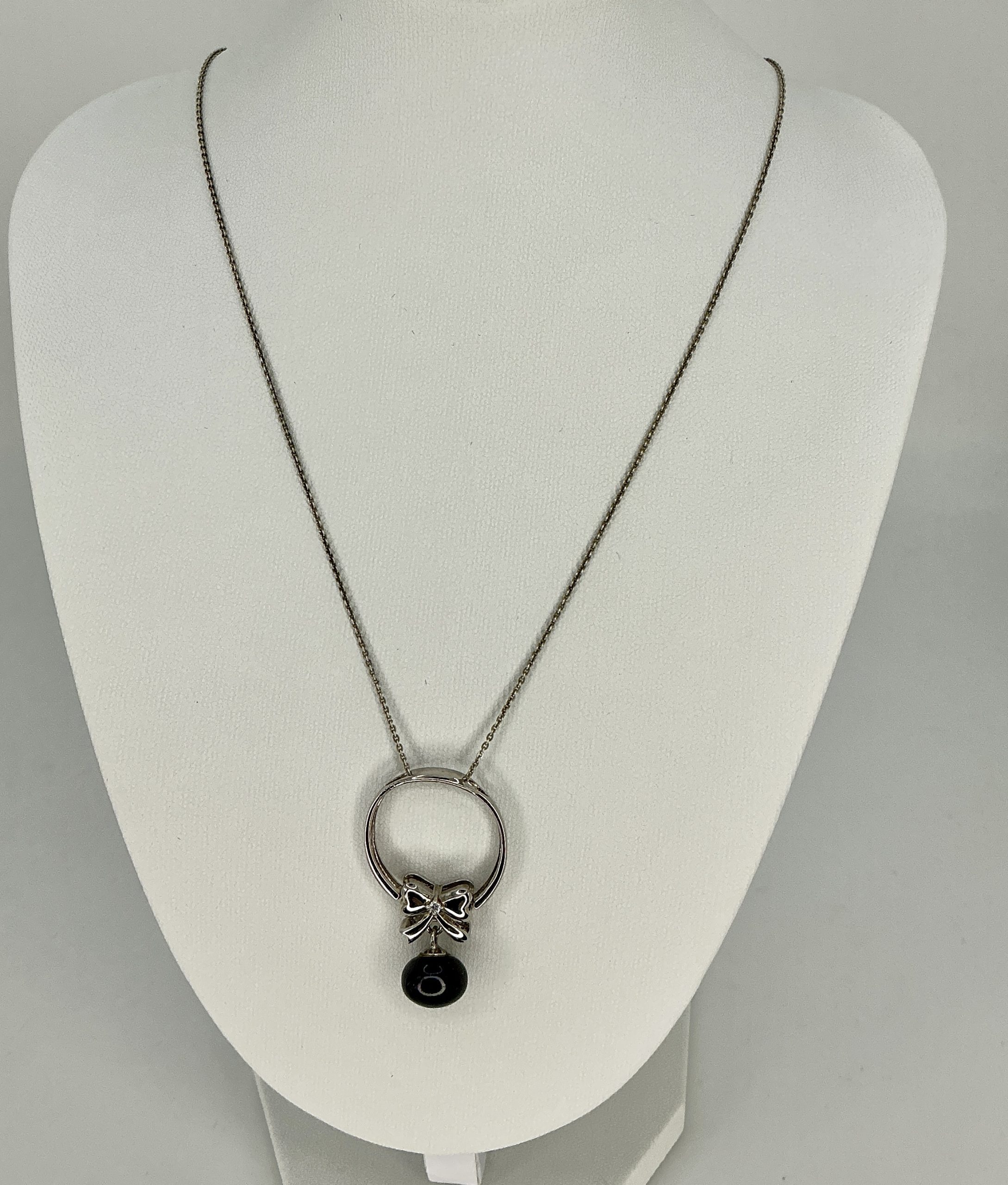 925 Sterling Silver Bow Pendant with Black Pearl & CZ – Maker DJoy – 16.5" Chain – 5.22g - Image 5