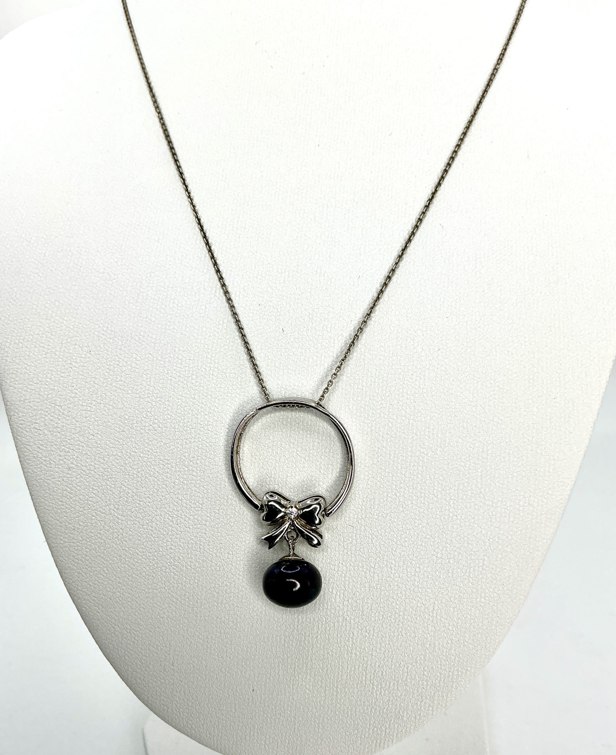 925 Sterling Silver Bow Pendant with Black Pearl & CZ – Maker DJoy – 16.5" Chain – 5.22g - Image 4